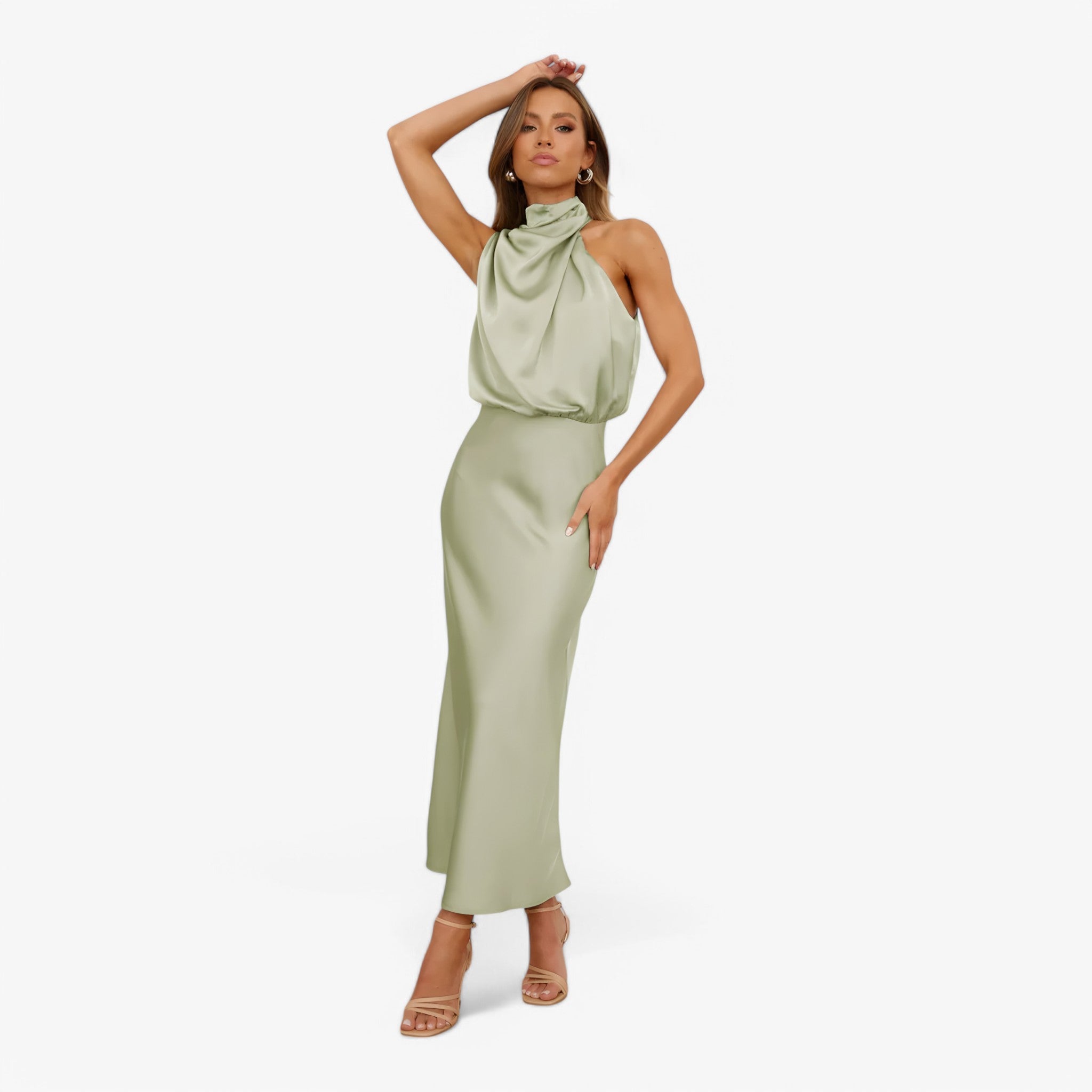 Vivienne | Satin kjole - Yndefuld og elegant - Lys Grøn - women's fashion - {{ product_tags }