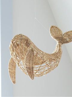 Handwoven Rattan Whale Wall Decor