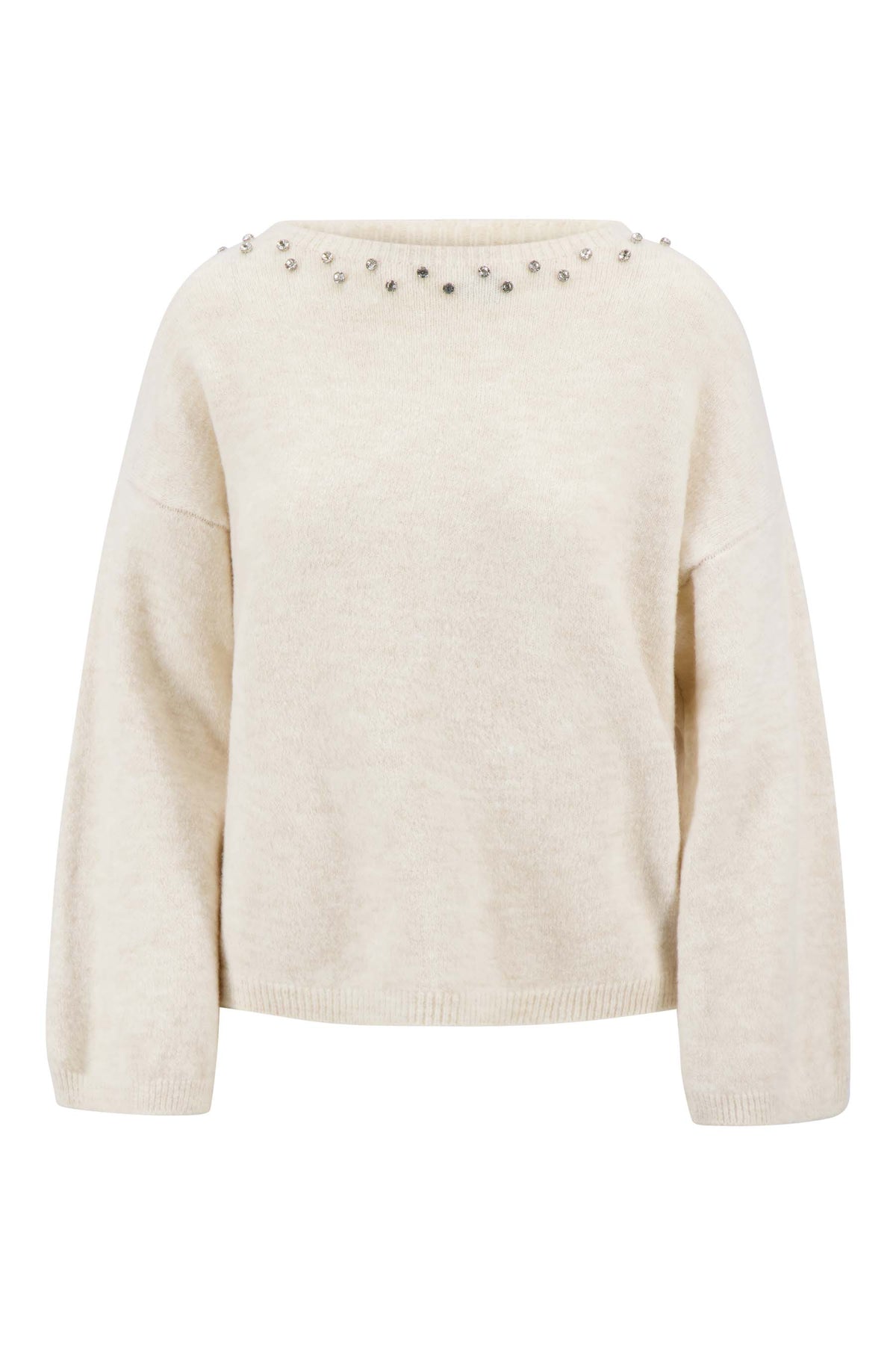 Luftig Sweater med Strass-Halsudskaering - Cremehvid - Sweater - {{ product_tags }