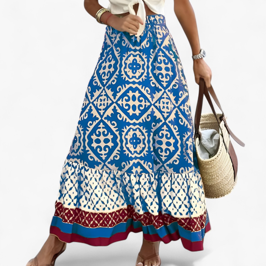 Leonie | Gonna Maxi Boho med Ikat-Print - Lyseblå - women's fashion - {{ product_tags }