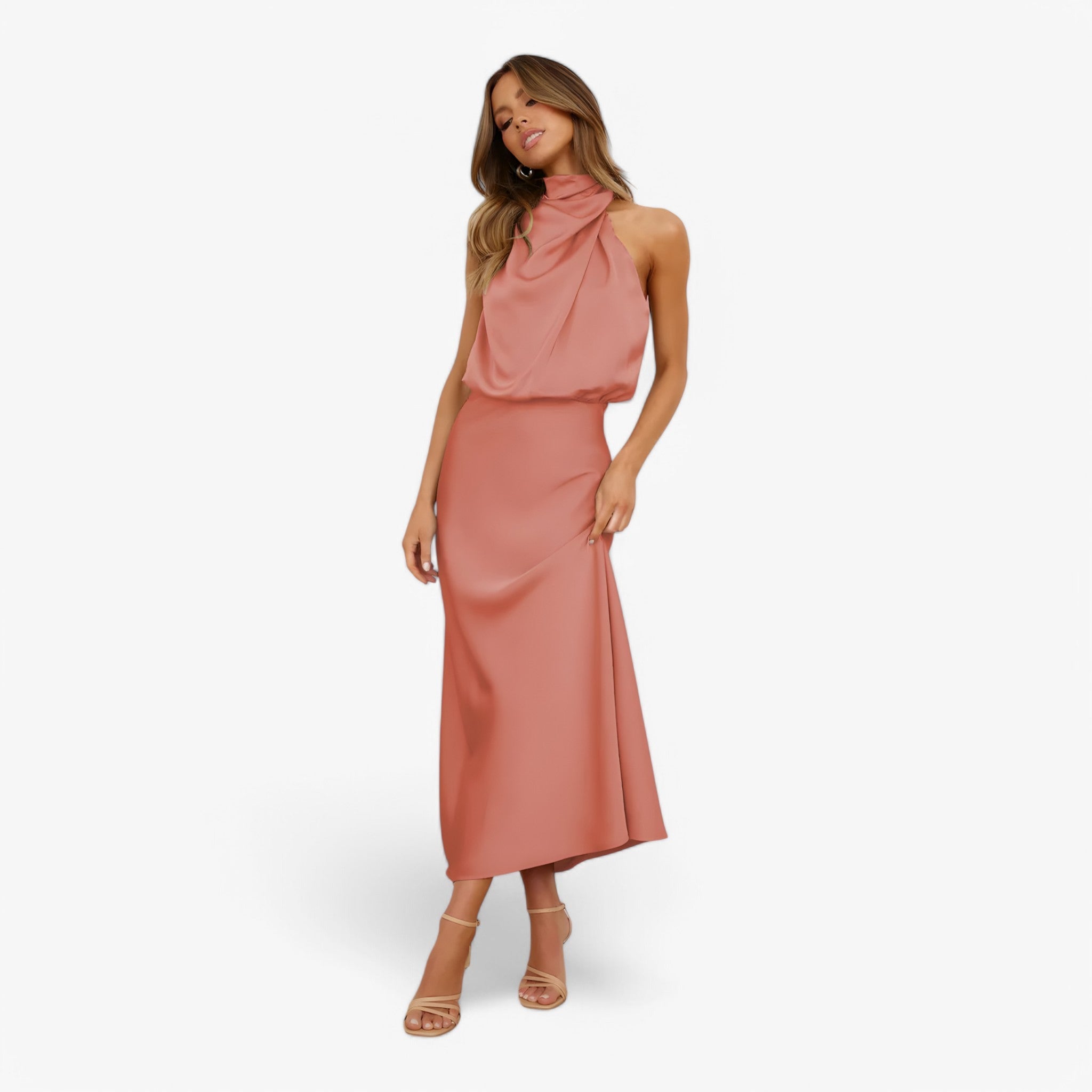 Vivienne | Satin kjole - Yndefuld og elegant - Rosa - women's fashion - {{ product_tags }