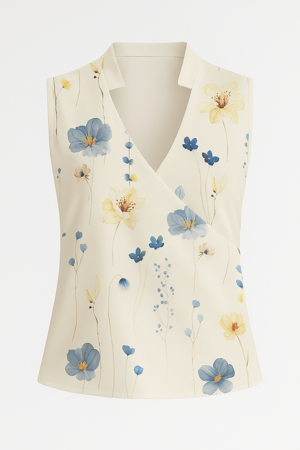Elena | Ærmeløs bluse med V-udskæring og ståkrave - Blomst 2 - Elena | Ærmeløs bluse med V-udskæring og ståkrave - € - {{ product_tags }