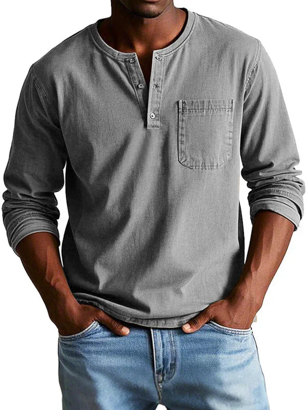 Langærmet Henley til mænd - Behagelig pasform og casual stil