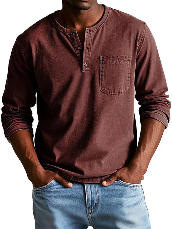 Langærmet Henley til mænd - Behagelig pasform og casual stil