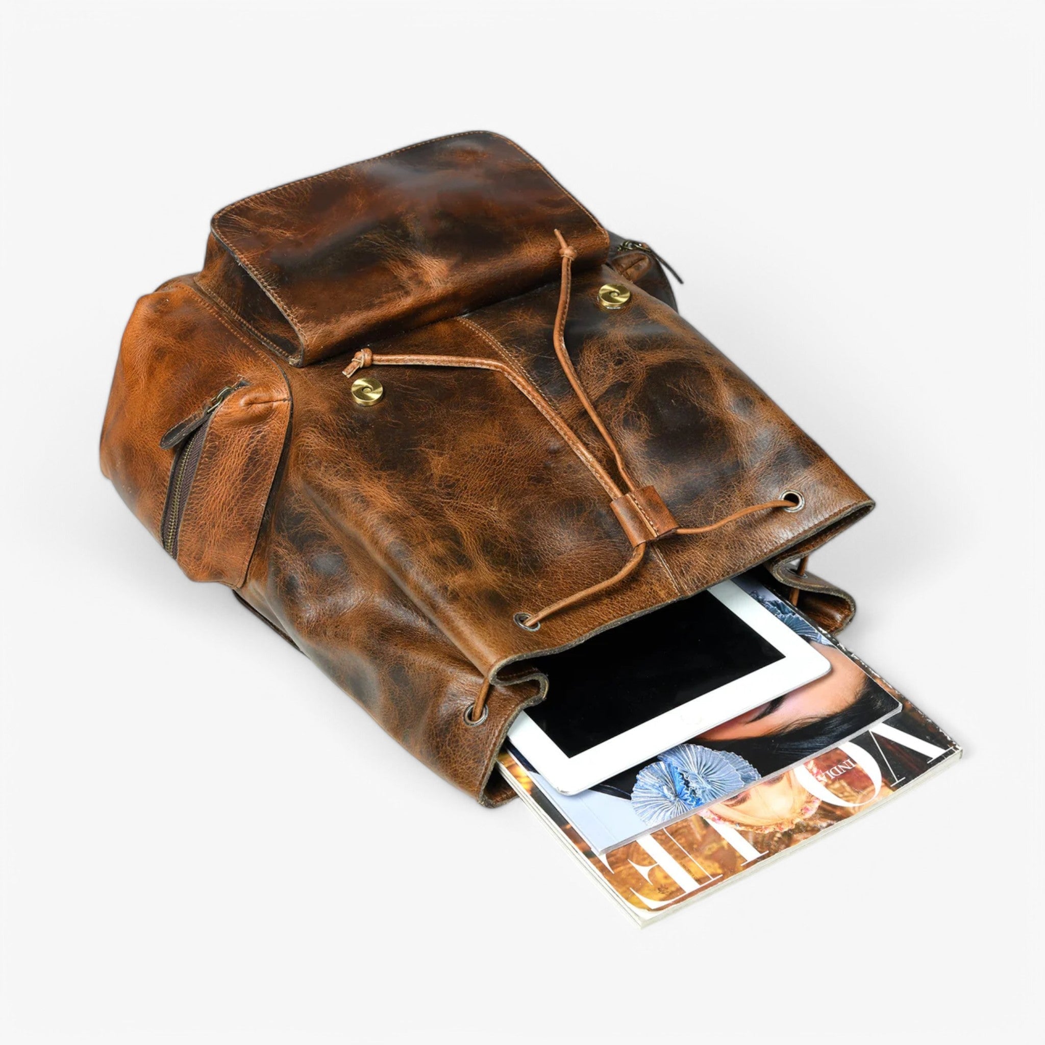 Vortex | Læderrygsæk Brun brændt - - bags - {{ product_tags }