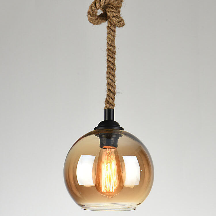 Glaskugle Pendellampe med Hampereb - Vintage Lysdesign - - Pendants - {{ product_tags }