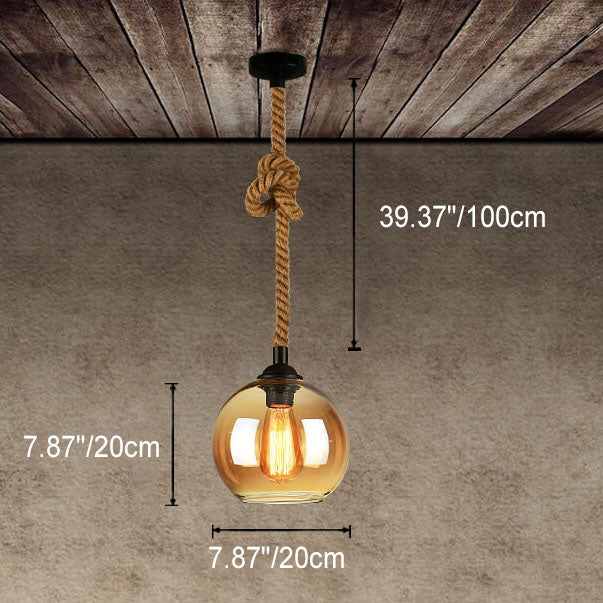 Glaskugle Pendellampe med Hampereb - Vintage Lysdesign - - Pendants - {{ product_tags }