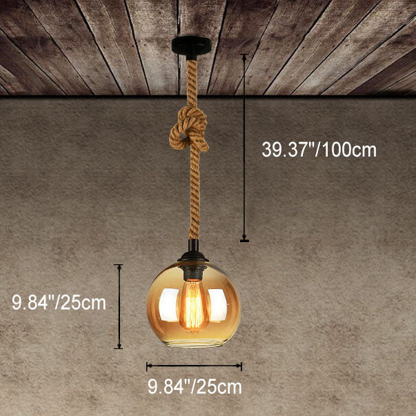 Glaskugle Pendellampe med Hampereb - Vintage Lysdesign - - Pendants - {{ product_tags }