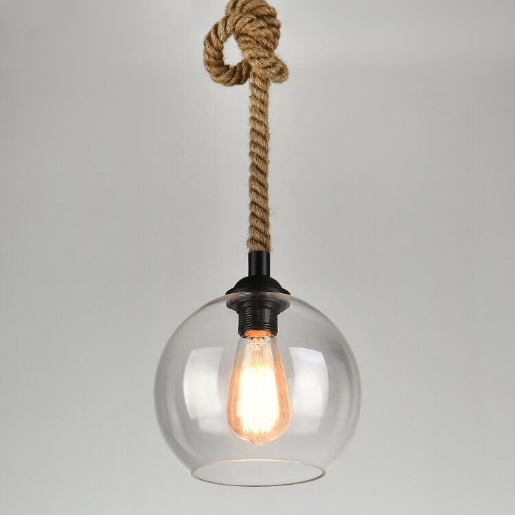 Glaskugle Pendellampe med Hampereb - Vintage Lysdesign - - Pendants - {{ product_tags }