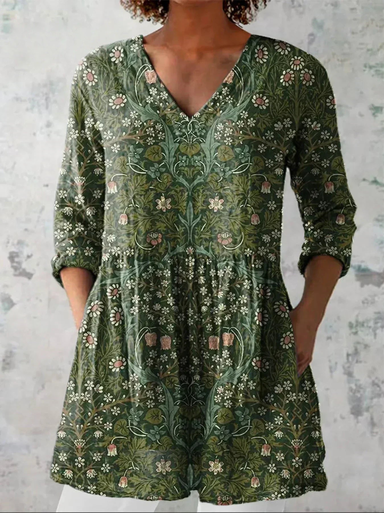 Sophia | Vintage Blomstret V-hals Skjorte