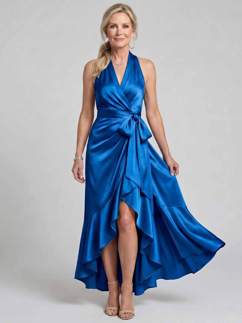 Honora | Halter Neck Wrap Asymmetrisk Hem Midi-kjole