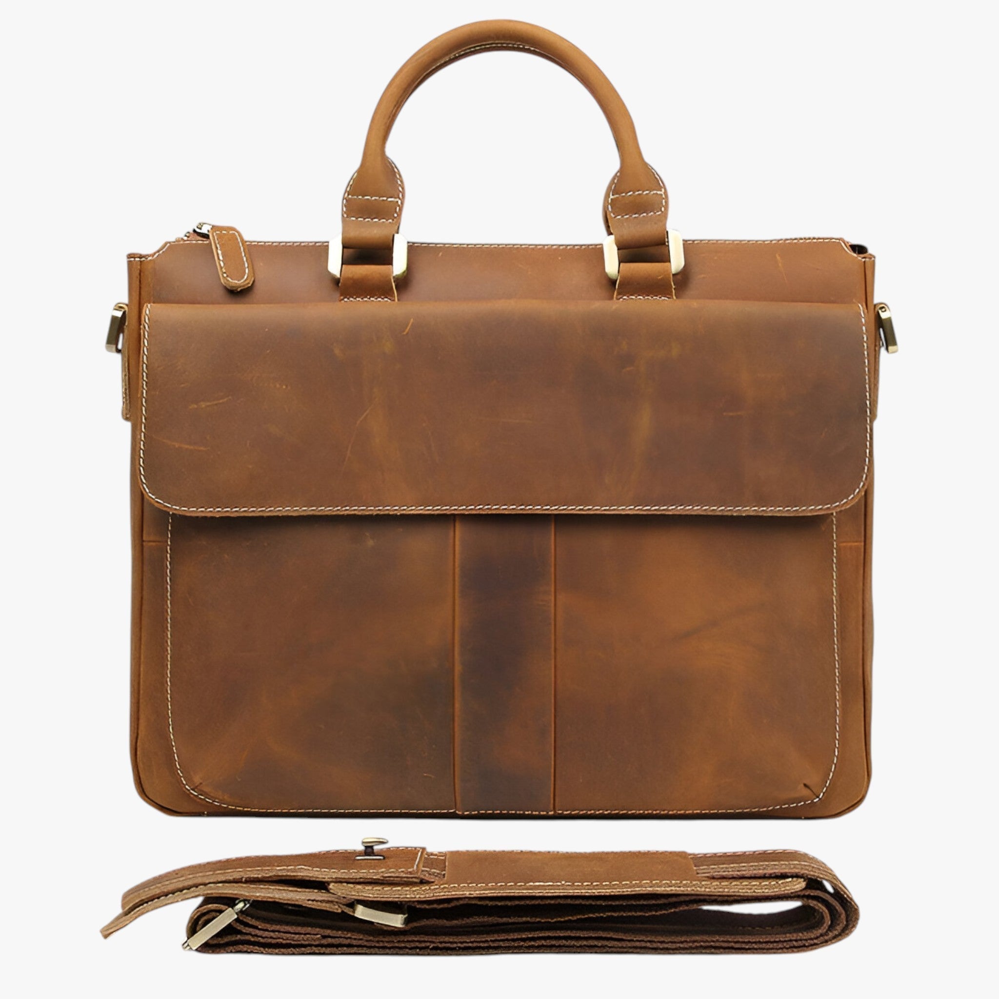 Arthur | Laptoptaske i læder med skulderrem - Lichtbruin - bags - {{ product_tags }