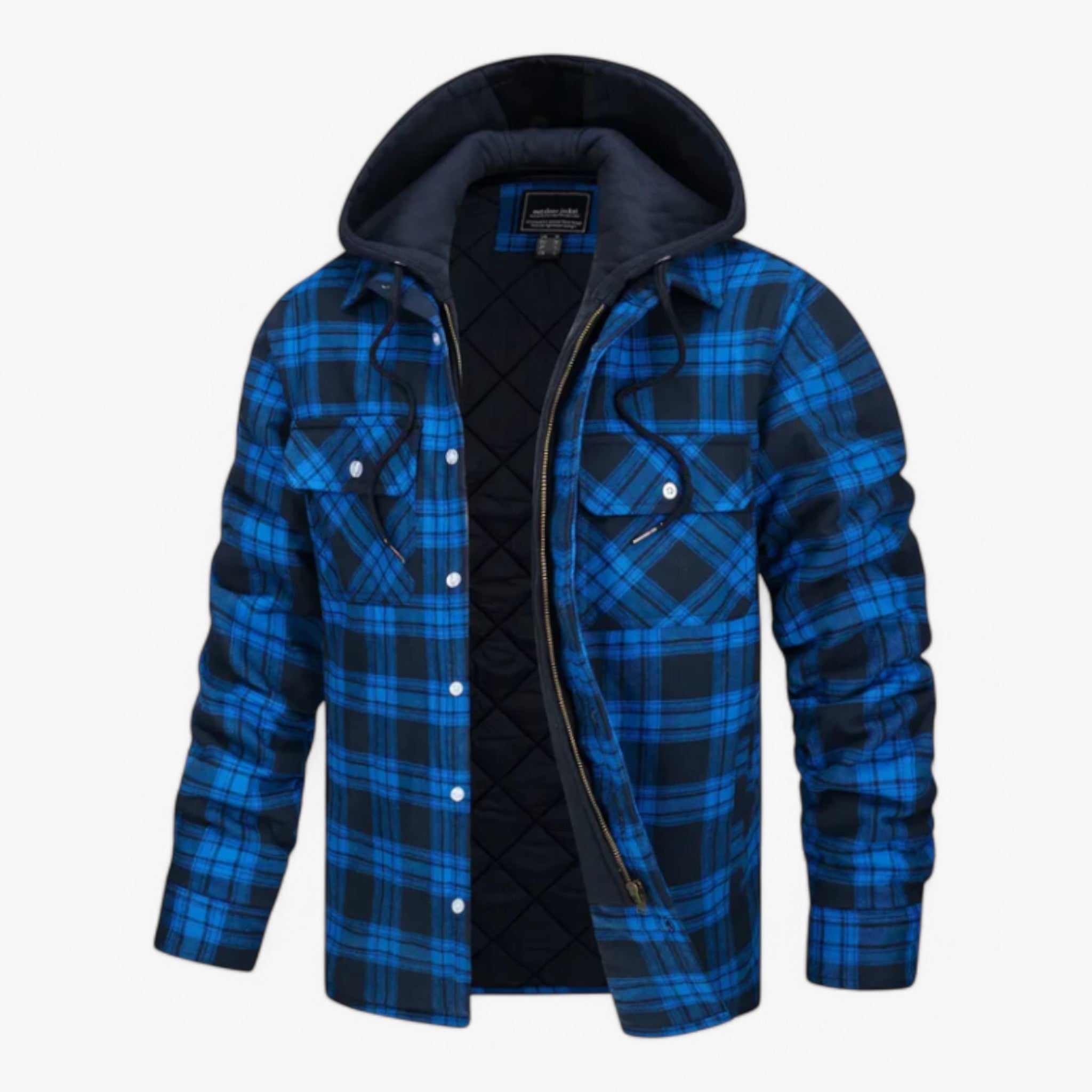 Mikkel | Ruteklædt Flannel med Hætte - Marineblå - men's fashion - {{ product_tags }