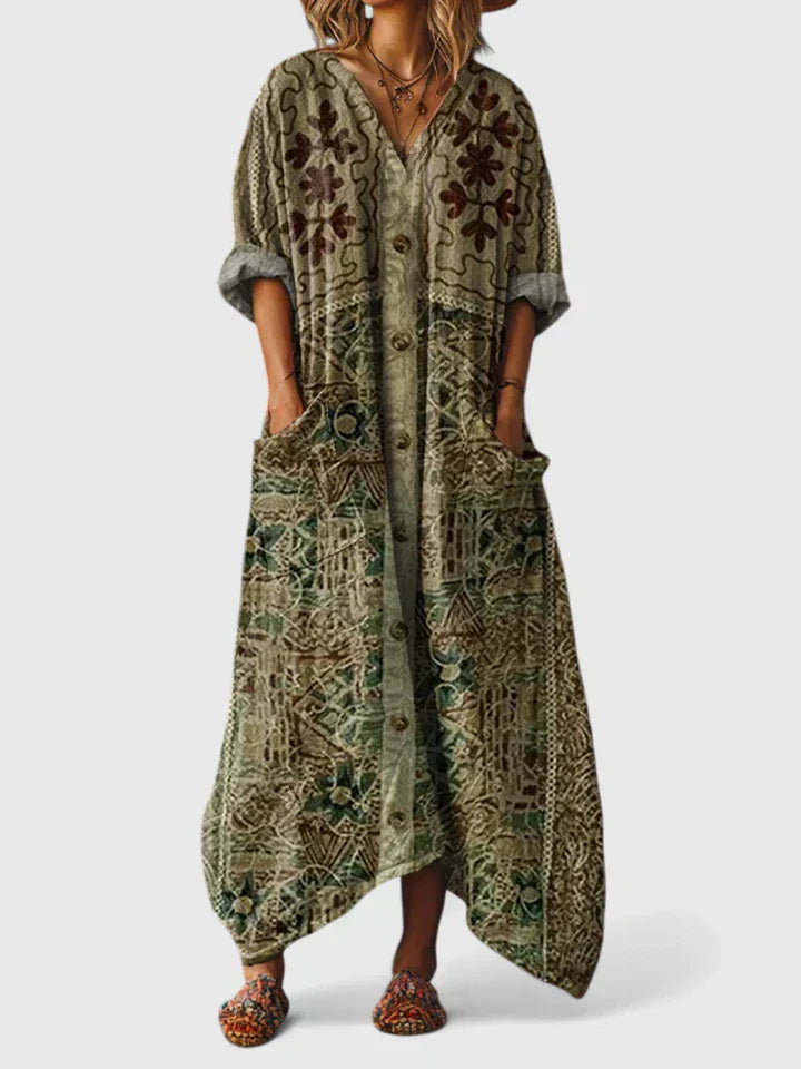 Elna | Elodie Embroidered Relaxed-Fit Midi Kjole