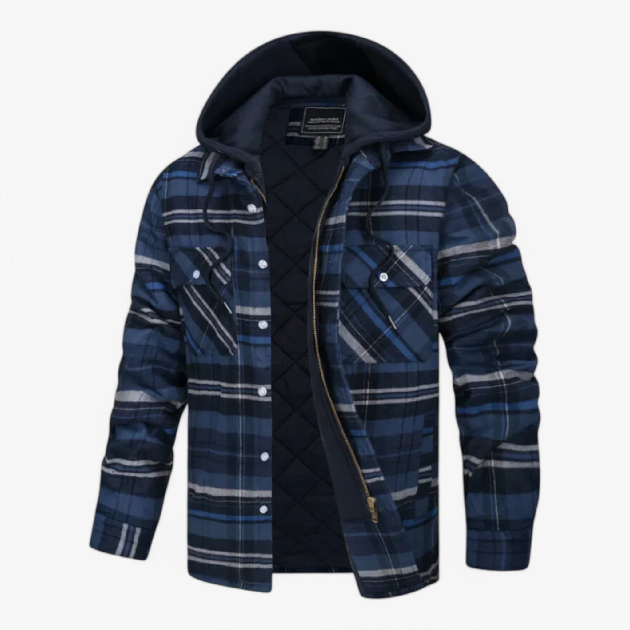 Mikkel | Ruteklædt Flannel med Hætte - Mørkeblå - men's fashion - {{ product_tags }