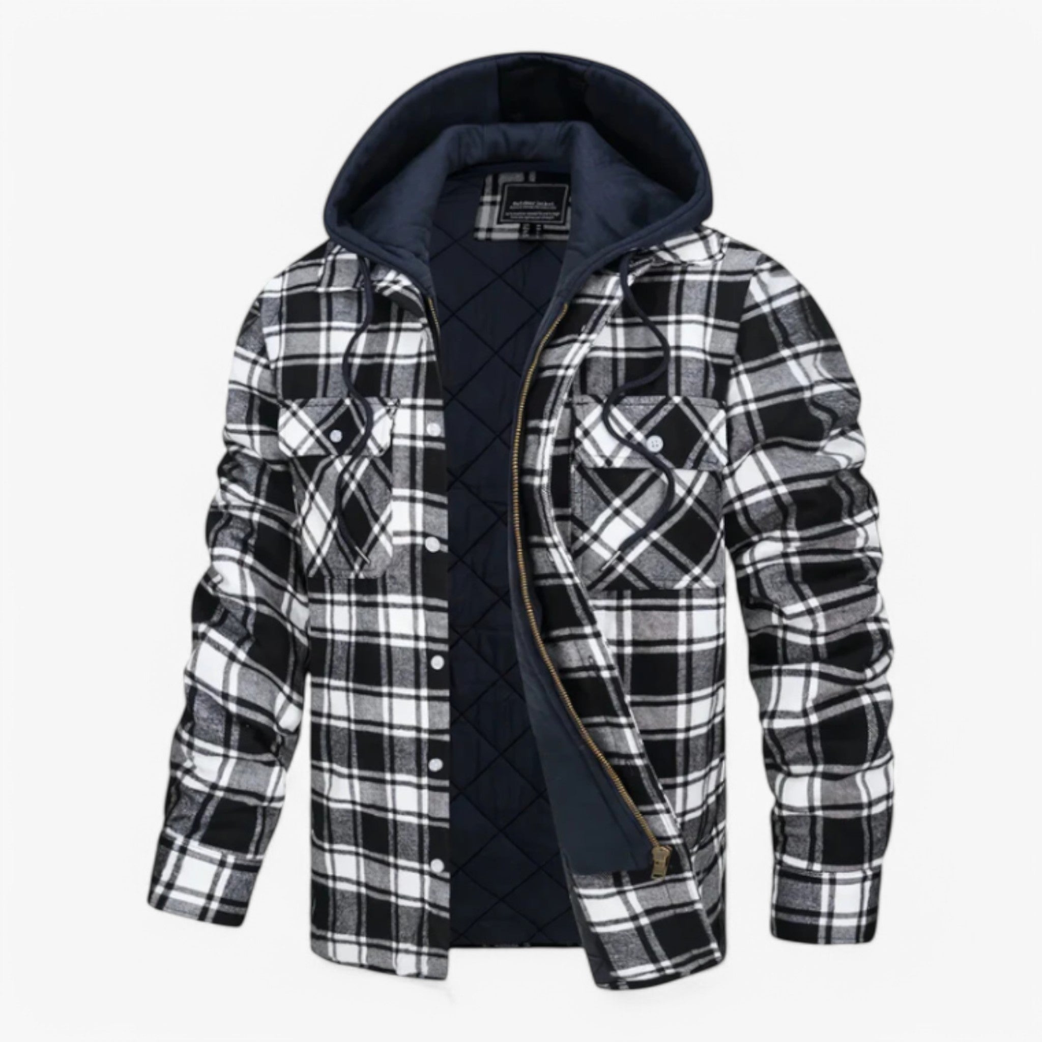 Mikkel | Ruteklædt Flannel med Hætte - Sort - men's fashion - {{ product_tags }
