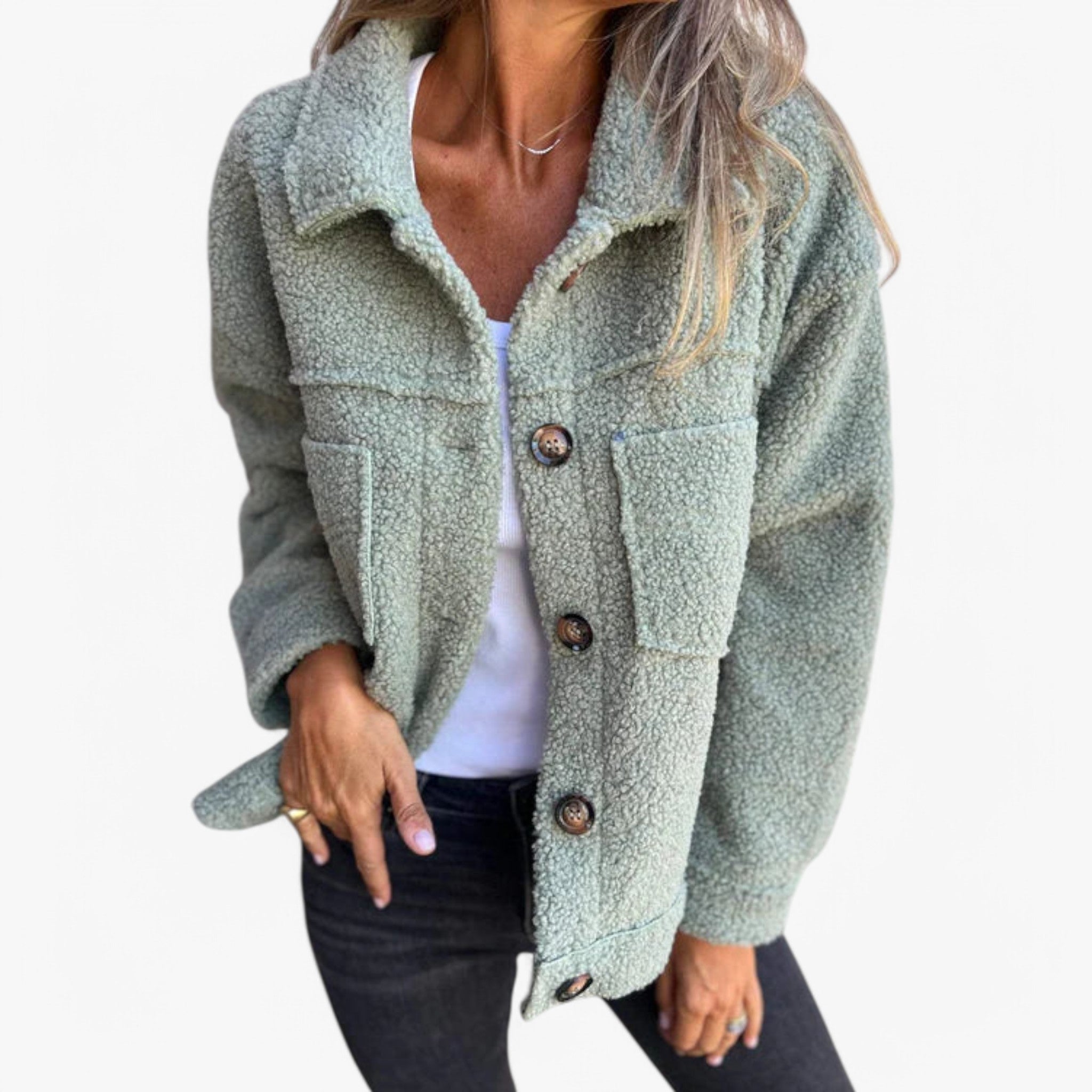 Jasmine | Stilig Kort Uldjakke - Grøn - women's fashion - {{ product_tags }