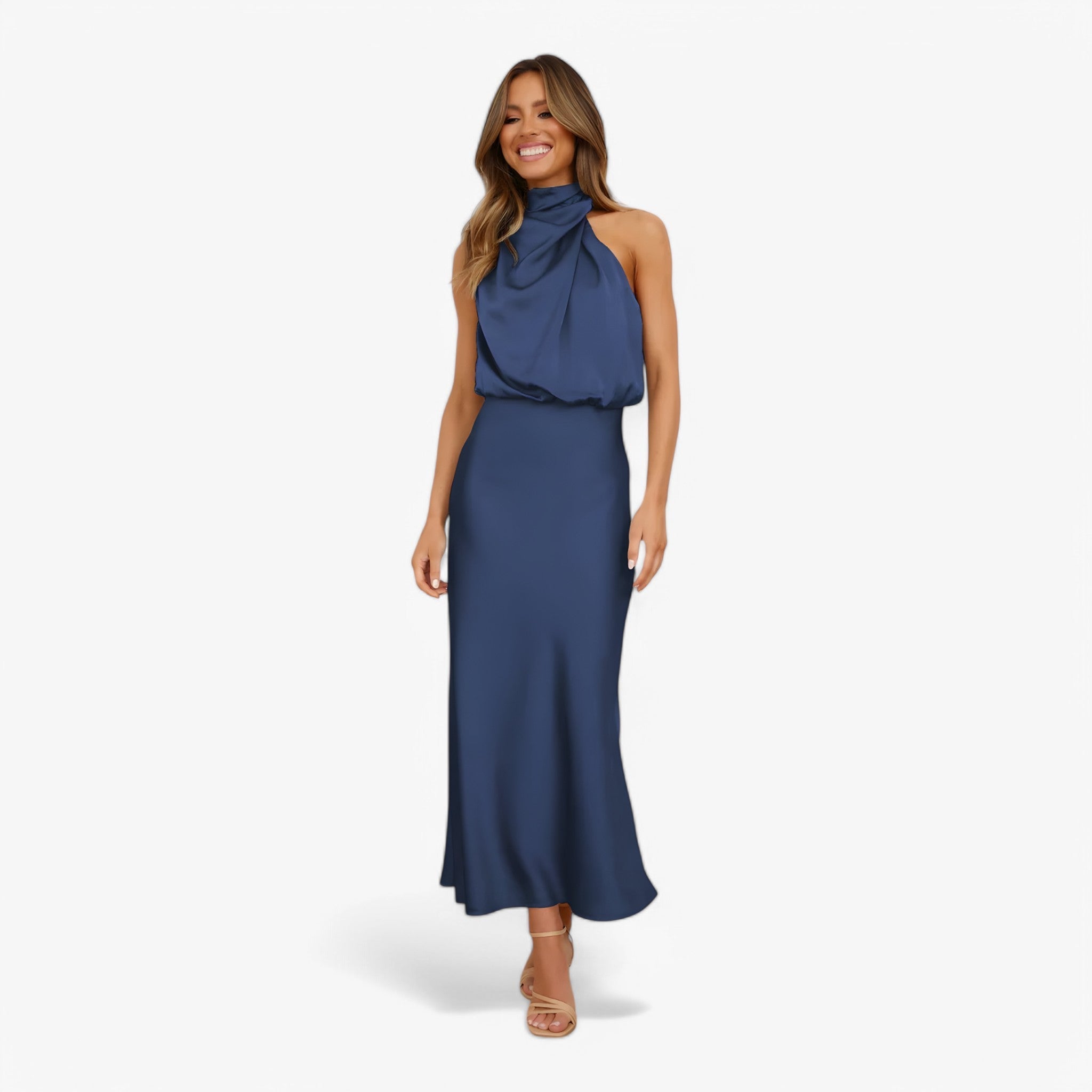Vivienne | Satin kjole - Yndefuld og elegant - Marineblå - women's fashion - {{ product_tags }