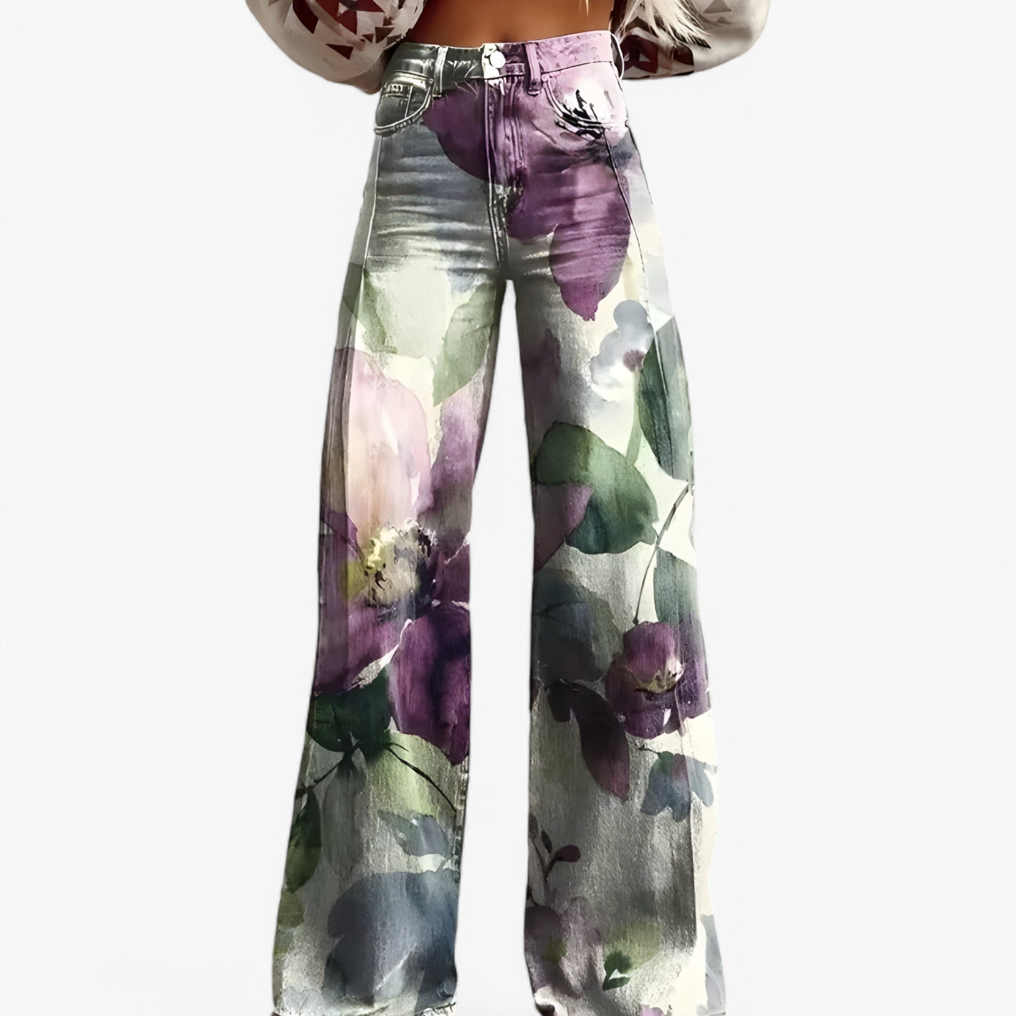 Clare | Bukser med bred ben - Afslappet og moderne - Lilla blomster - women's fashion - {{ product_tags }