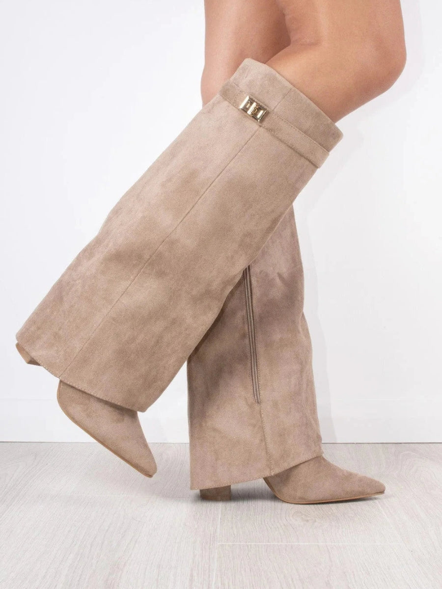 Luksus Suede Overknae-Stoevler til Kvinder - Beige - Boots - {{ product_tags }