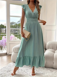 AVALERI™ - Elegant sommer-maxikjole med rynket V-hals