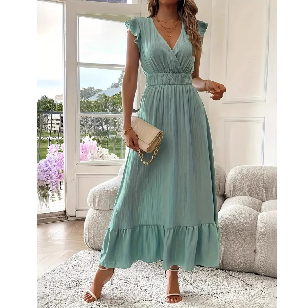 AVALERI™ - Elegant sommer-maxikjole med rynket V-hals