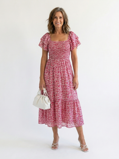Odette | Off Shoulder Floral Smocked Midi-kjole