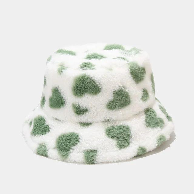 BEATRIX - Vinterhue i imiteret pels med hjerteprint til kvinder - Grøn 54-58cm - women's fashion - {{ product_tags }