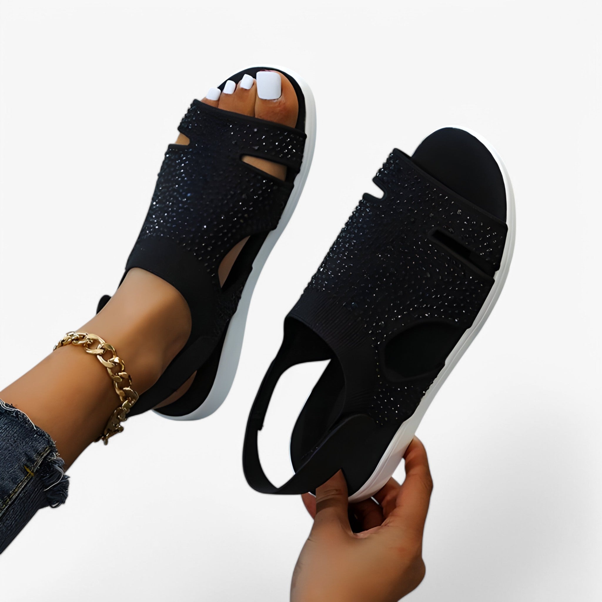 Isabelle | Ortopædiske sandaler til kvinder - perfekt til hverdagskomfort og ergonomisk støtte - Sort - Isabelle | Ortopædiske sandaler til kvinder - perfekt til hverdagskomfort og ergonomisk støtte- €25 - {{ product_tags }