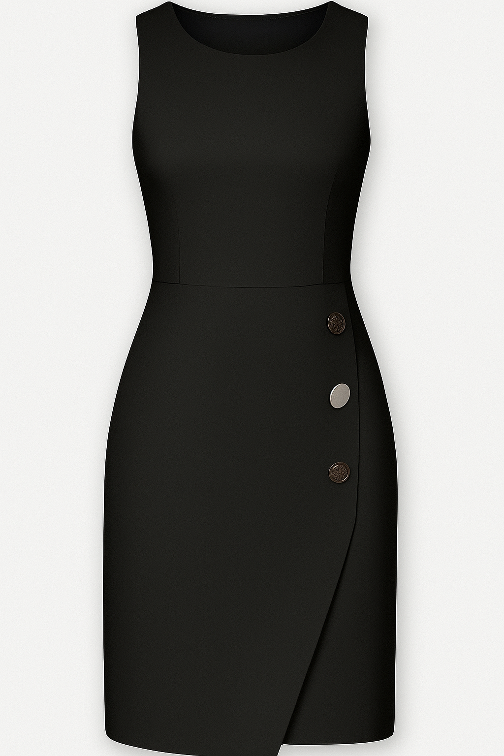 Teresa | Elegant ærmeløst kjole med dekorative asymmetriske knapper - Sort - Teresa | Elegant ærmeløst kjole med dekorative asymmetriske knapper - €25 - {{ product_tags }
