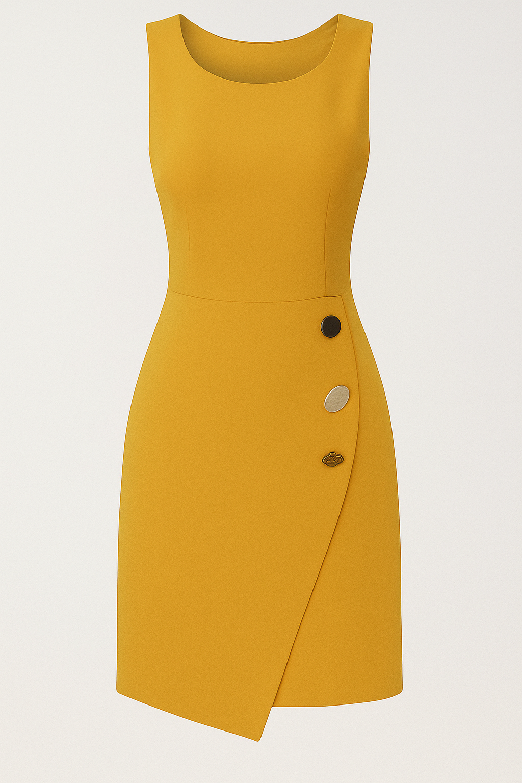 Teresa | Elegant ærmeløst kjole med dekorative asymmetriske knapper - Gul - Teresa | Elegant ærmeløst kjole med dekorative asymmetriske knapper - €25 - {{ product_tags }