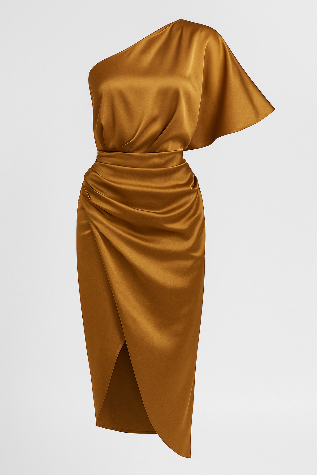 Eveline | Enkeltspættet kjole i satin med elegant slidser - Guld - Eveline | Enkeltspættet kjole i satin med elegant slidser - €25 - {{ product_tags }