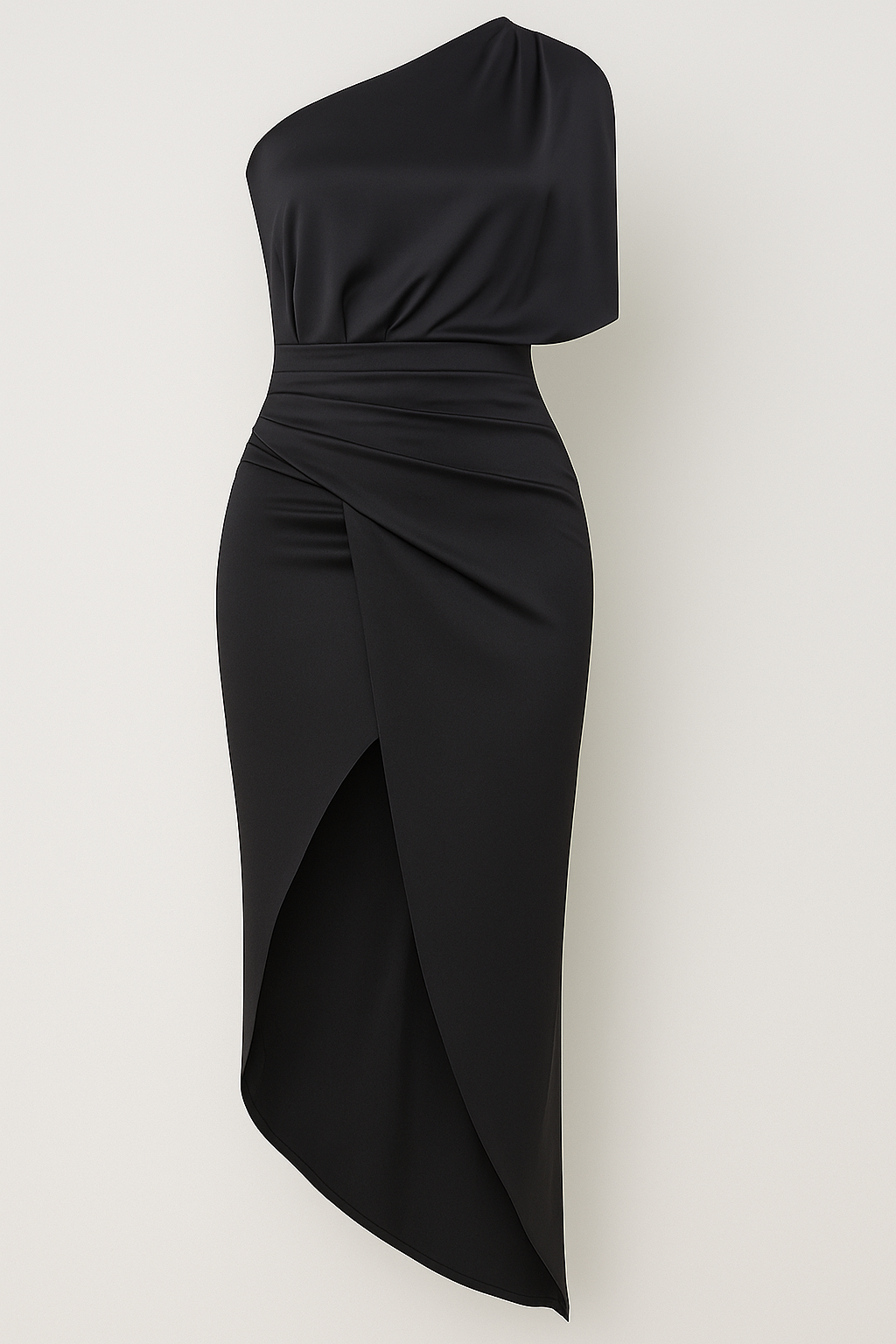 Eveline | Enkeltspættet kjole i satin med elegant slidser - Sort - Eveline | Enkeltspættet kjole i satin med elegant slidser - €25 - {{ product_tags }