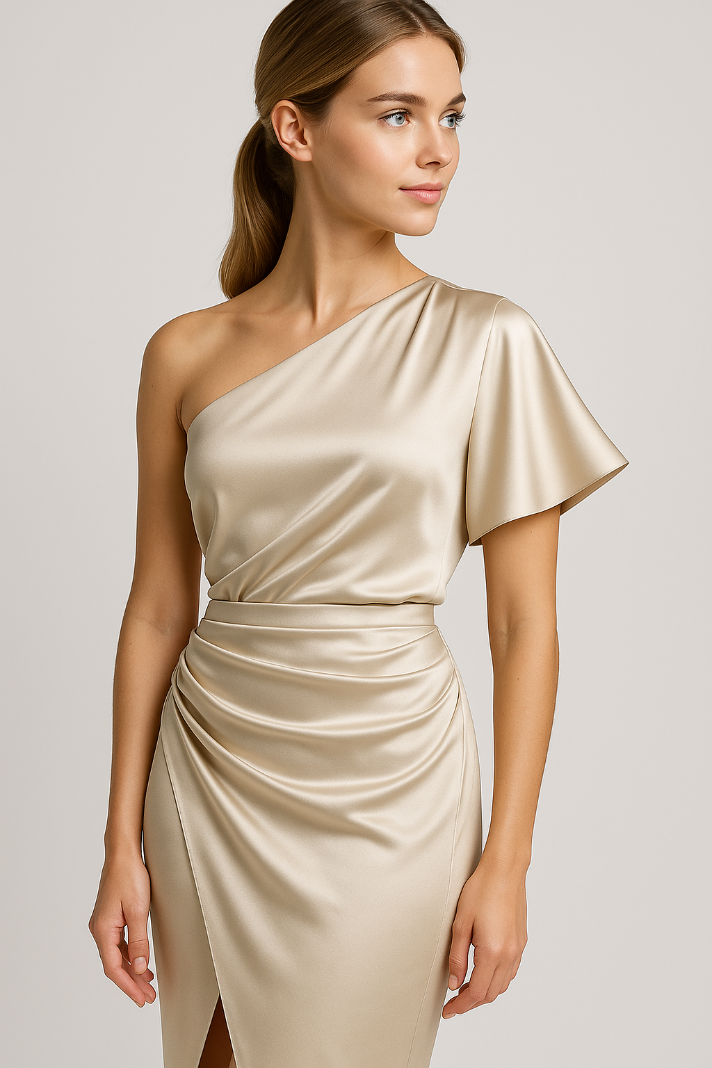 Eveline | Enkeltspættet kjole i satin med elegant slidser - - Eveline | Enkeltspættet kjole i satin med elegant slidser - €25 - {{ product_tags }