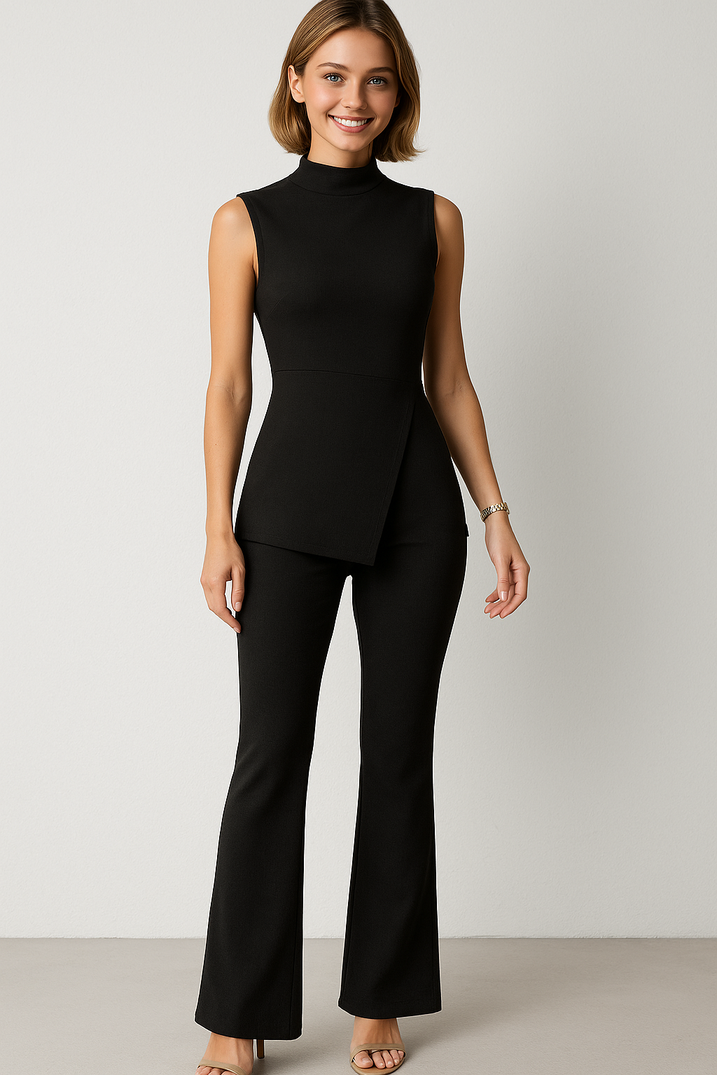 Eva | Elegant Rib Coordinated Set med Asymmetrisk Top og Løse Bukser - - Eva | Elegant Rib Coordinated Set med Asymmetrisk Top og Løse Bukser - €25 - {{ product_tags }