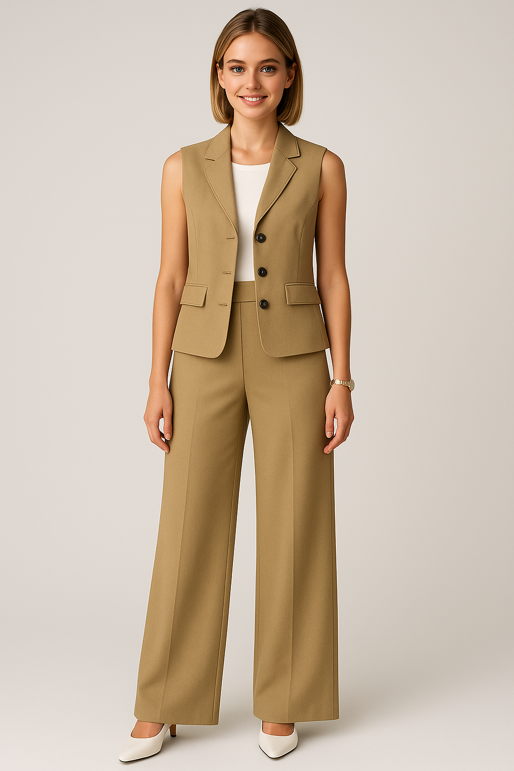 Arianna | Elegant dametrækketøj med vest uden ærmer og brede bukser - - Arianna | Elegant dametrækketøj med vest uden ærmer og brede bukser- €25 - {{ product_tags }