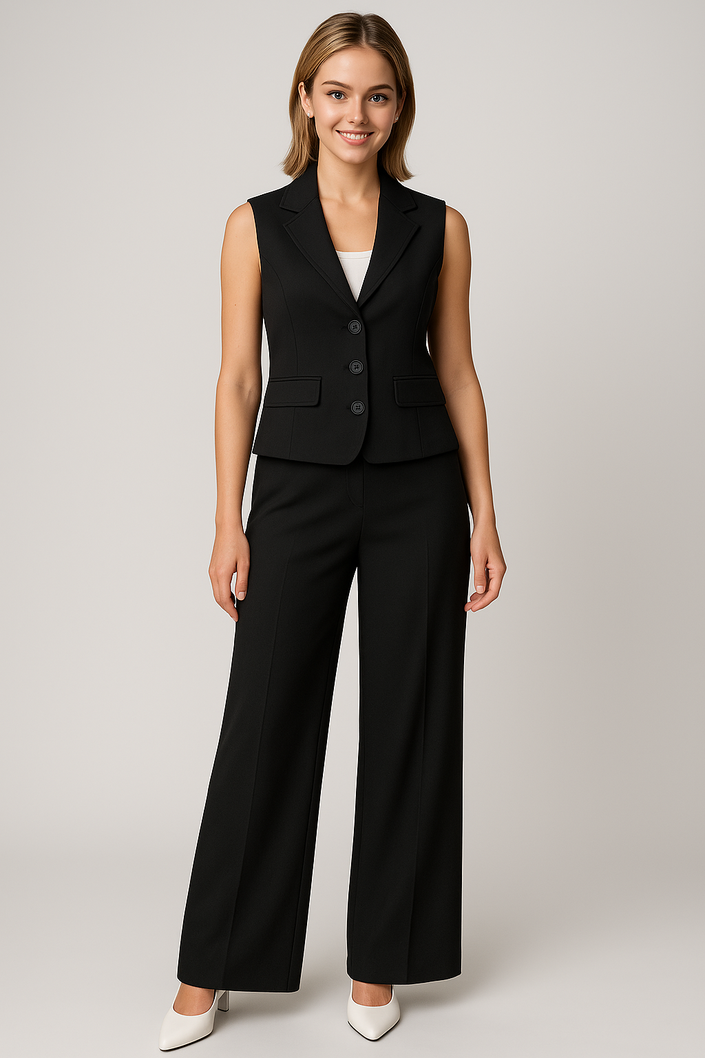 Arianna | Elegant dametrækketøj med vest uden ærmer og brede bukser - - Arianna | Elegant dametrækketøj med vest uden ærmer og brede bukser- €25 - {{ product_tags }