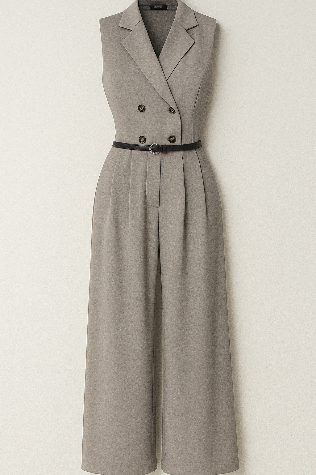 Veronica | Elegant ærmeløs jumpsuit med reverskrave og brede ben bukser - Grå - Veronica | Elegant ærmeløs jumpsuit med reverskrave og brede ben bukser - €25 - {{ product_tags }
