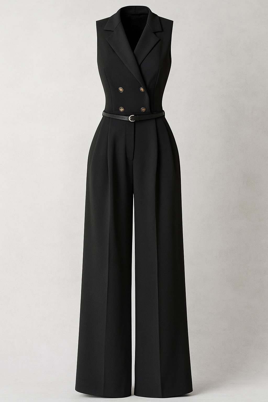Veronica | Elegant ærmeløs jumpsuit med reverskrave og brede ben bukser - Sort - Veronica | Elegant ærmeløs jumpsuit med reverskrave og brede ben bukser - €25 - {{ product_tags }