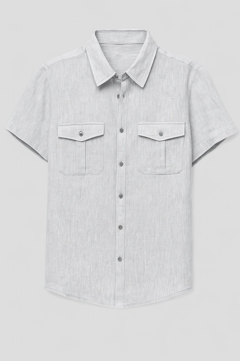 Vico | Sommerskjorte til mænd i linned med korte ærmer og forlommer - Grå - Vico | Sommerskjorte til mænd i linned med korte ærmer og forlommer- €25 - {{ product_tags }