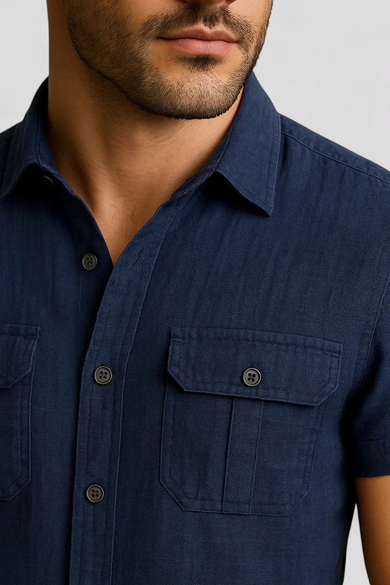 Vico | Sommerskjorte til mænd i linned med korte ærmer og forlommer - - Vico | Sommerskjorte til mænd i linned med korte ærmer og forlommer- €25 - {{ product_tags }