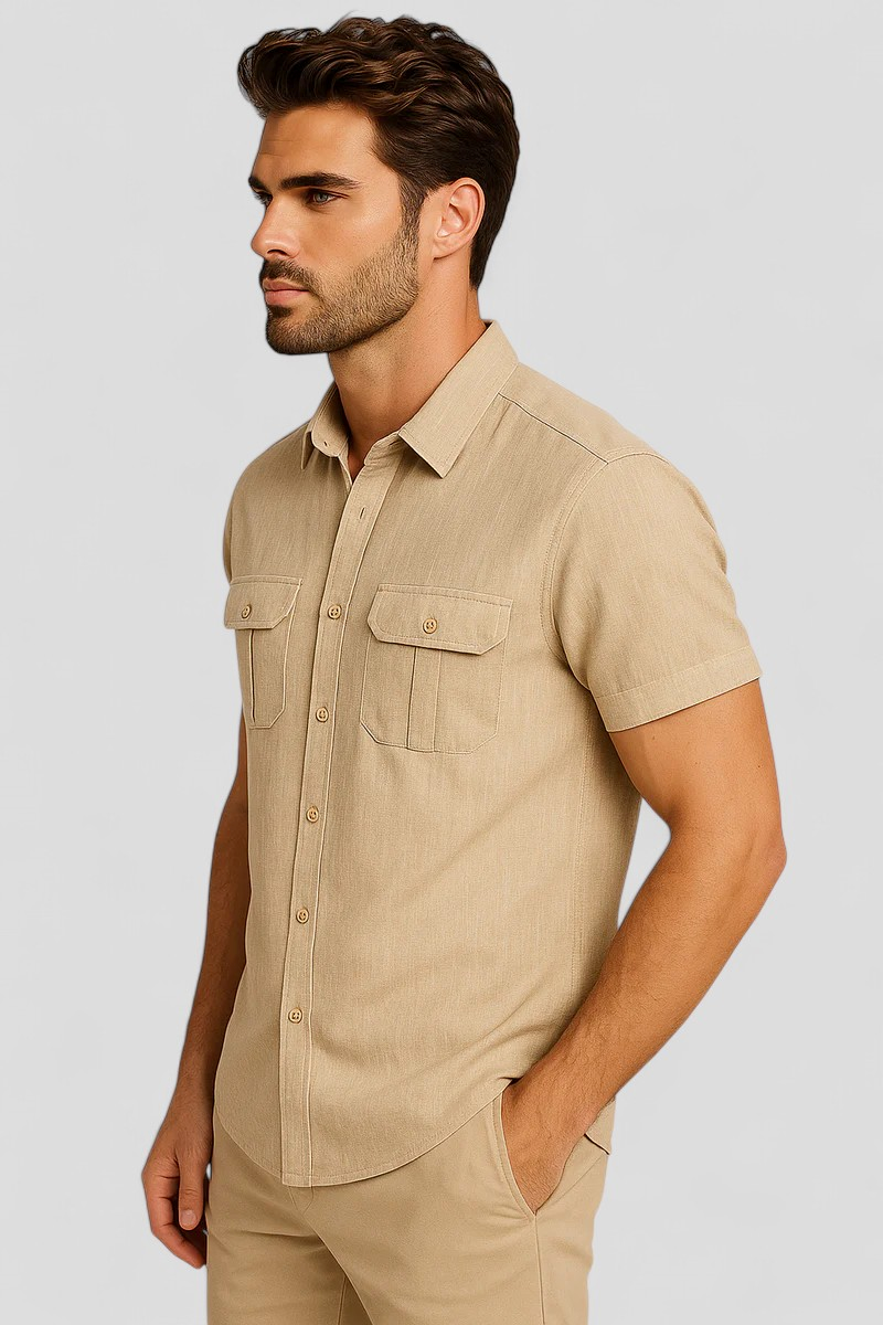Vico | Sommerskjorte til mænd i linned med korte ærmer og forlommer - - Vico | Sommerskjorte til mænd i linned med korte ærmer og forlommer- €25 - {{ product_tags }