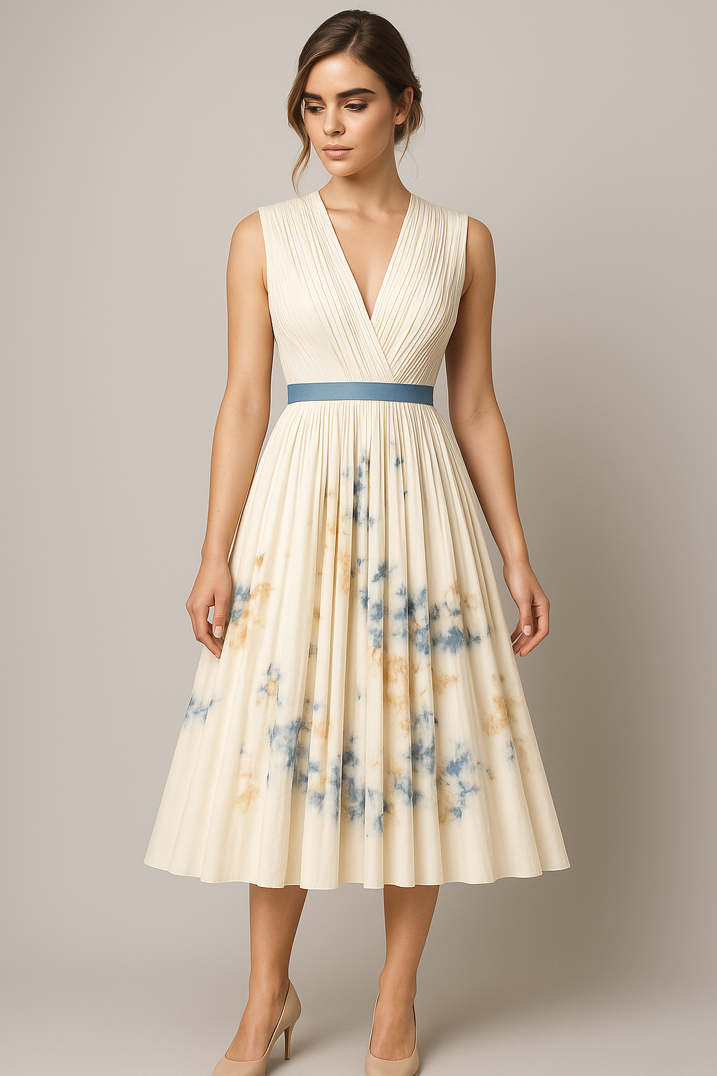 Luciana Damer Sommerkjole i vintage-stil med folder og akvarelmønster - - Luciana Damer Sommerkjole i vintage-stil med folder og akvarelmønster- €25 - {{ product_tags }