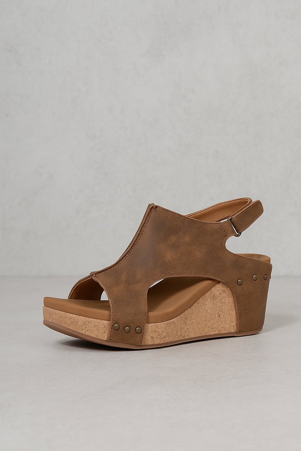 Sienna | Kvinders kilehæl sandal af ruskind med korksål - - Sienna | Kvinders kilehæl sandal af ruskind med korksål- €25 - {{ product_tags }