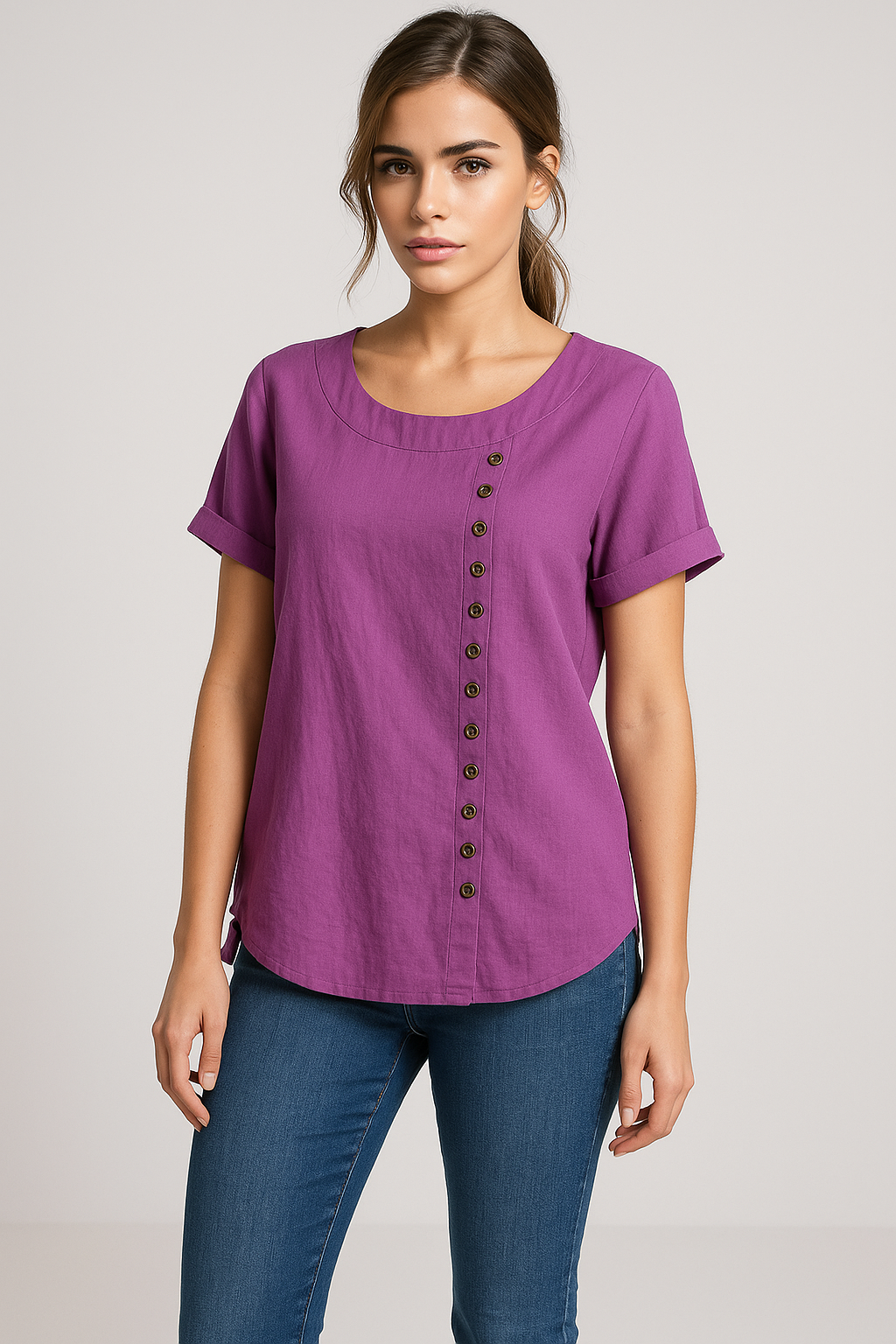 Amelia | Damer Linnedbluse med Knaplukning - - Amelia | Damer Linnedbluse med Knaplukning - €25 - {{ product_tags }