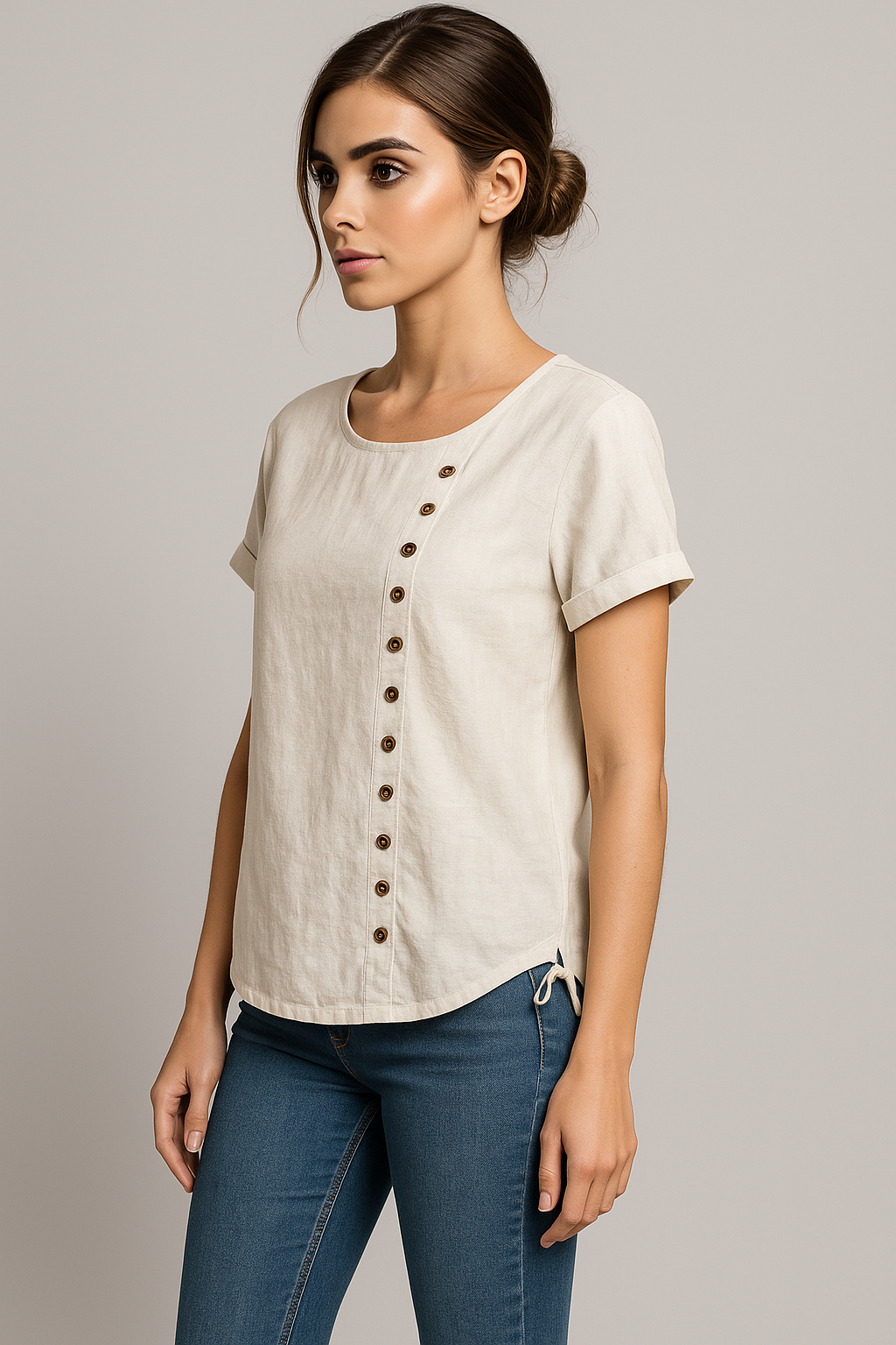 Amelia | Damer Linnedbluse med Knaplukning - - Amelia | Damer Linnedbluse med Knaplukning - €25 - {{ product_tags }