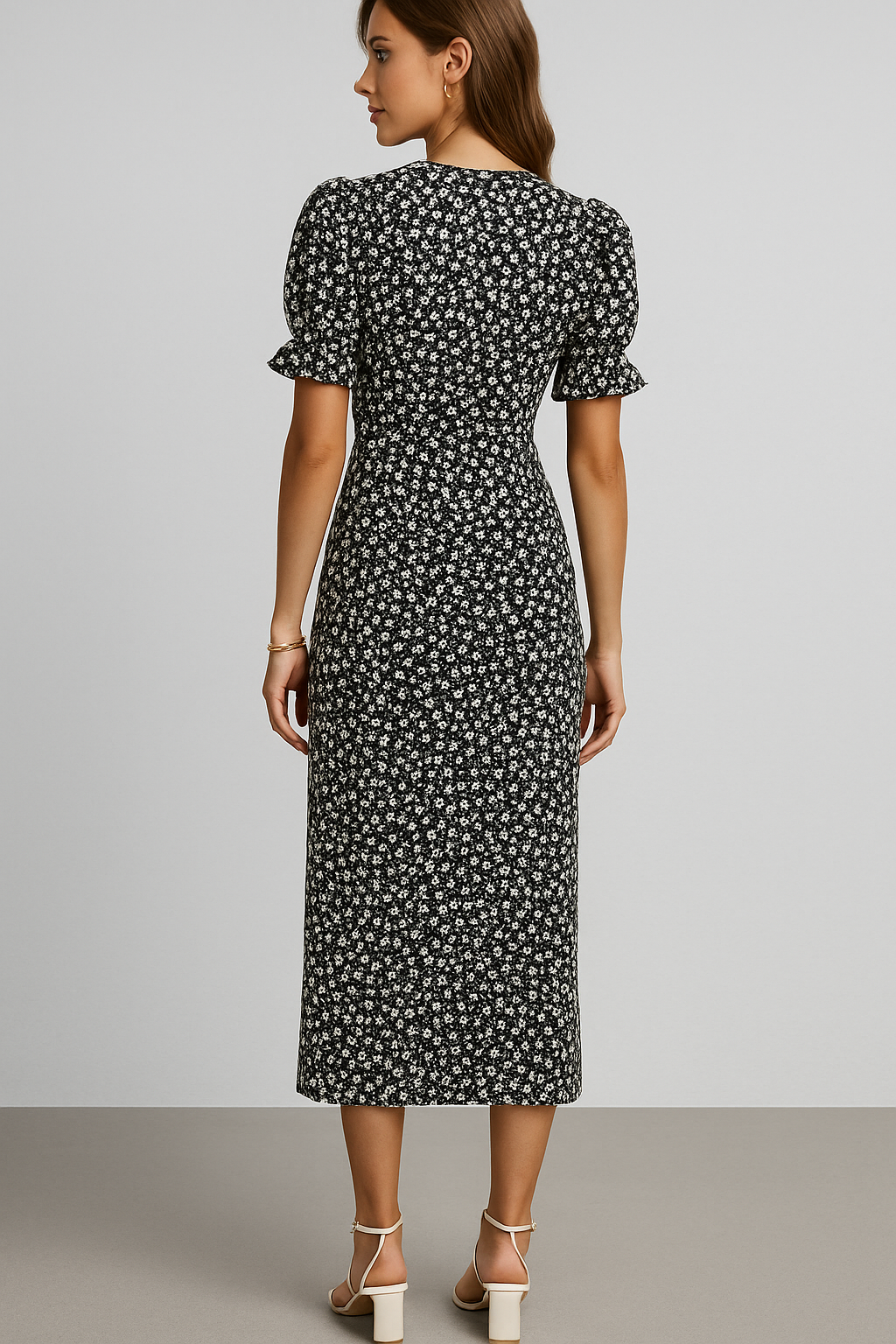 Marie | Blomstret midikjole med V-udskæring og sidestilleknapper - - Marie | Blomstret midikjole med V-udskæring og sidestilleknapper - €25 - {{ product_tags }