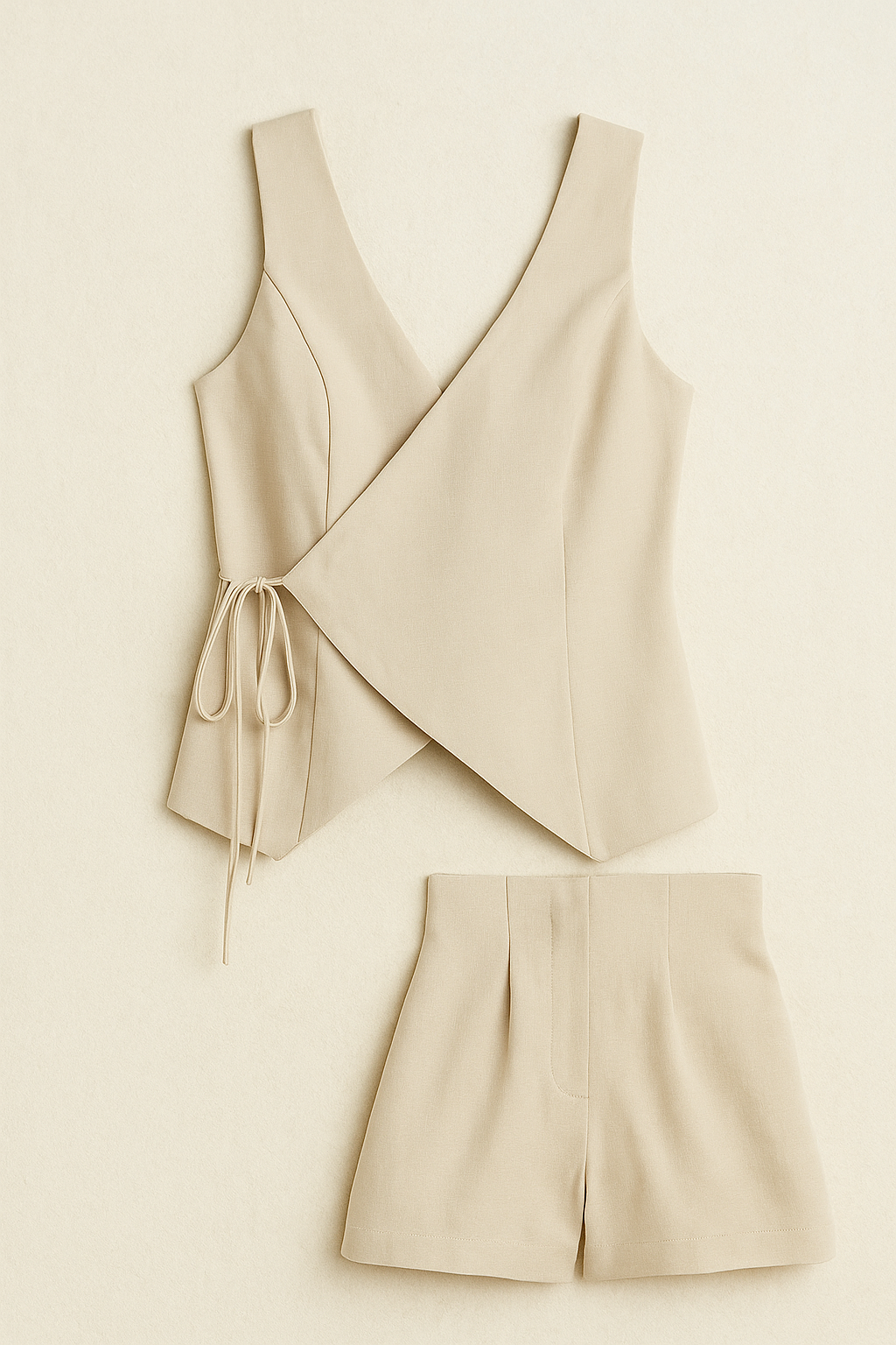 Carmen | Ærmeløs slå-om-shorts jumpsuit til kvinder - Beige - Carmen | Ærmeløs slå-om-shorts jumpsuit til kvinder- €25 - {{ product_tags }