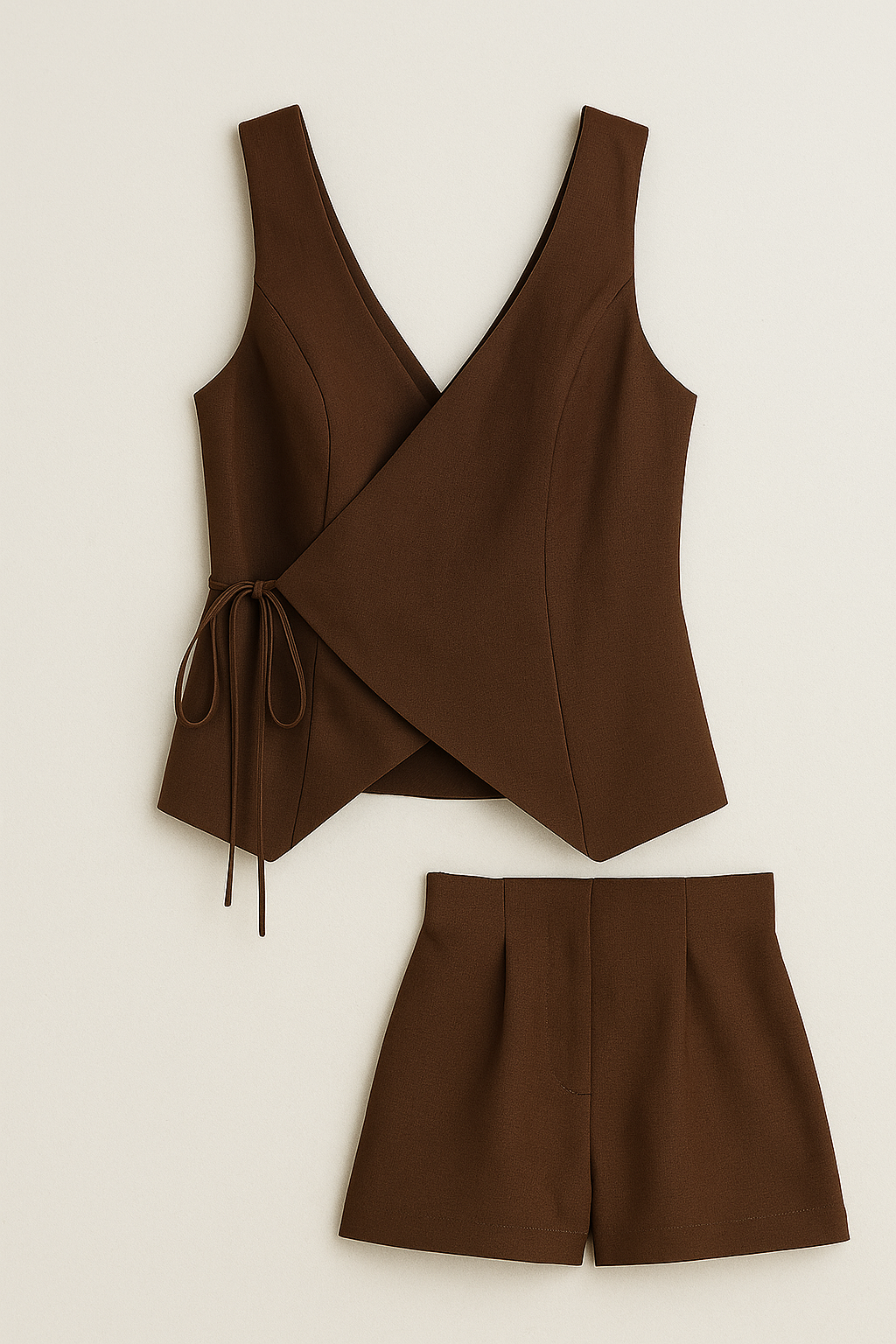 Carmen | Ærmeløs slå-om-shorts jumpsuit til kvinder - Mokka - Carmen | Ærmeløs slå-om-shorts jumpsuit til kvinder- €25 - {{ product_tags }