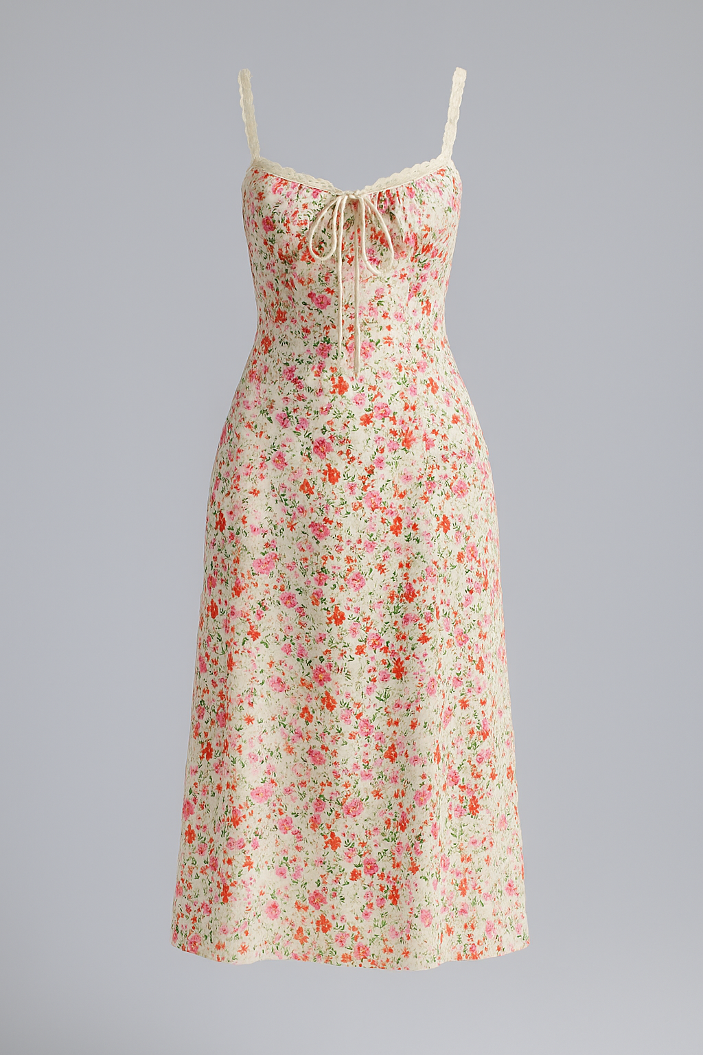 Valeria | Kjole i mellemlængde med blomstrede blondedetaljer i vintage-stil - Flerfarvet - Valeria | Kjole i mellemlængde med blomstrede blondedetaljer i vintage-stil - €25 - {{ product_tags }